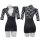Black lace deep v-neck bodycon mini dress with sheer floral sleeves, sexy nightwear set for women.