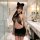 Woman in luxury lace sexy bodysuit dress with cat ears, showcasing pure temptation qqny-style seductive sleepwear and lingeri...