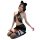 Woman wearing black lace bodysuit dress with cat ears, sheer stockings, and red rose accent—luxury lace sexy bodysuit dress -...
