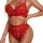 Red lace lingerie set with floral embroidery, featuring a bra and matching high-waist panties for women.
