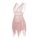 Wholesale lace sexy sleepwear set featuring a delicate pink nightgown with a deep v neckline and sheer mesh design, perfect f...
