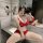 Sexy red lace lingerie set featuring a bralette and crotchless panty, perfect for adults seeking elegant design. plus size op...