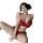 Sexy red lace lingerie set featuring a bondage bra and crotchless high-waist panty, perfect for plus-size adults seeking erot...
