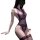 Woman wearing purple lace sheer bodysuit with mesh panels and floral trim, sexy transparent lingerie set for intimate sleepwe...