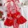 Lace sheer bodysuit for women featuring sexy european style design with full-body transparent lace and red ribbon accents.