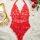 Red lace sheer bodysuit with floral patterns, elegant design, perfect for women seeking sexy european style erotic lingerie.