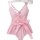 Pink lace sheer bodysuit with bow detail, european style erotic lingerie for women, full-body transparent intimate wear.