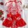 Lace sheer bodysuit for women featuring intricate floral lace, deep v-neckline, and elegant red ribbon accents. perfect for r...