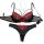Luxury lace sheer bra set with floral embroidery, plus size sexy lingerie for women in black and red.