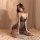 Woman wearing black lace sheer chemise set, sexy bridal lingerie sleepwear with cat ears headband, seductive transparent nigh...