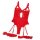 Red lace lingerie set with garter straps and matching accessories, featuring a sheer bodysuit design for women.