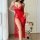 Lace sheer v-neck sleep dress with high slit and matching thong, plus size sexy lingerie set for women.