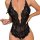 Black lace sheer open-crotch bodysuit with deep v-neck and heart detail, sexy sleepwear for women, -style erotic lingerie.