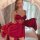 Elegant red lace sheer sleepwear set featuring backless bra-top dress with built-in pads and underwire, perfect for intimate ...