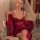 Elegant red lace sheer sleepwear set featuring a backless bra-top dress with built-in pads and underwire, perfect for intimat...