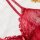 Red lace cami nightgown with adjustable straps, featuring sheer mesh and delicate floral embroidery for a seductive look.