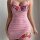 Pink lace sheer sleepwear set with red rose embroidery, featuring a matching bra and mesh nightgown for women.