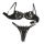 Luxury black lace lingerie set with underwire bra and thong, featuring sheer floral detailing for a sexy, elegant look.