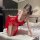 Sexy european-style transparent nightgown with side slit for women, red lace sheer sleep dress, elegant design for womens nig...