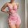 Pink luxury lace sheer sleepwear set with matching thong, perfect for bridal or date night lingerie.
