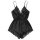 Black lace sleep dress set with delicate floral trim, stylish european-inspired womens sexy loungewear for elegant nights.
