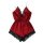 Red satin sleep dress with black lace trim, european-inspired sexy loungewear for women.