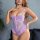 Woman wearing purple lace sleepwear set with bow details and sheer panels, featuring a backless push-up design for a tempting...
