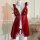 Sheer red lace sleepwear dress with ruffled straps and built-in support, displayed on a mannequin for summer nights.