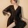 Sexy sheer black lace sleeve chiffon robe set, elegant japanese-style lounge wear with delicate lace details, perfect intimat...