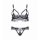 Black lace thong bra set with pink bows, featuring an open-crotch design for intimate nights and bedroom play.