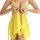 Yellow lace trim sheer mesh babydoll dress with floral detailing and flowing skirt, perfect for trendy lingerie looks.