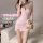 Sexy yet sweet lace trim sleep dress for women, plus size lounge wear with built-in pads, perfect for comfortable nightwear.