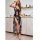 A woman poses in a kitchen wearing a black lace trim strap nightgown with a sexy sheer split front and floral print, inspired...