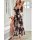 Sexy sheer lace trim strap nightgown with floral print, featuring a split front design, perfect for elegant sleepwear.
