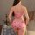 Pink lace-trimmed sexy sleep dress featuring heart patterns, perfect for elegant bedroom wear with side-slimming design.