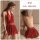 Lace-trimmed sheer ruffled cami dress - sensual mesh sleepwear set with halter neck design, featuring a deep red color and ha...