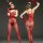 Sexy red fishnet bodysuit with open crotch design, featuring sheer allure and festive santa hat, perfect for holiday-themed o...