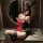 Sexy red lace bodysuit with open crotch design, bunny ears, thong back, and seductive look.