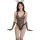 Woman wearing leopard print catwoman bodysuit with fishnet stockings, lace gloves, and bunny ears headband. sexy lingerie sle...