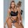 Woman modeling black leopard print lace lingerie set with push-up bra and matching panties, designed for small busts.