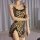Sexy leopard print lace sleep set featuring a satin slip dress with matching short skirt, perfect for bedroom romance.