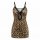 Leopard print bodycon sleep dress with lace trim and deep v-neck, featuring a sexy backless design for women.