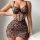 Sexy leopard print lingerie dress with sheer lace and boning, perfect for sensual sleepwear and nightgowns.