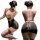 Woman modeling leopard print sheer bodycon set with chest-baring design and backless style for curvy figures.