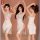 Three women wearing elegant vintage-inspired dresses featuring romantic sheer silk and floral designs, perfect for lounging a...