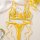 Yellow lace embroidered lingerie set with adjustable side-tie thong and bra, floral details, sheer fabric, elegant design.