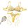 Lightweight lace embroidered lingerie set with floral design, adjustable side-tie thong and bra in yellow.