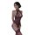 Woman wearing sheer purple lace cheongsam lingerie with pearl details and bare-chest design, vintage chinese-inspired sleepwe...