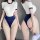 White and navy bodysuit with short sleeves, high-cut design, perfect for schoolgirl style. cute and sexy swimsuit style linge...