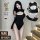 Sexy black bodysuit with cutout design, long sleeves, small cleavage detail, perfect for women seeking allure and confidence.